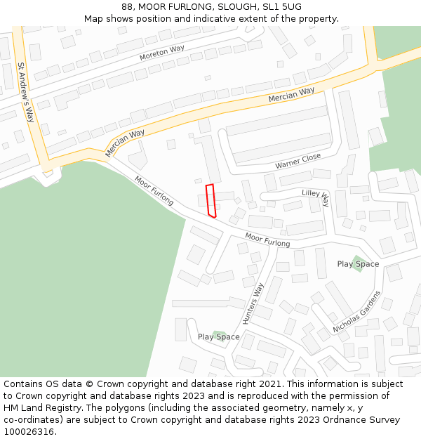 88, MOOR FURLONG, SLOUGH, SL1 5UG: Location map and indicative extent of plot