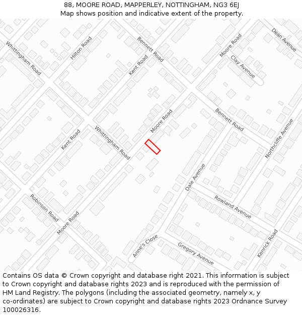 88, MOORE ROAD, MAPPERLEY, NOTTINGHAM, NG3 6EJ: Location map and indicative extent of plot