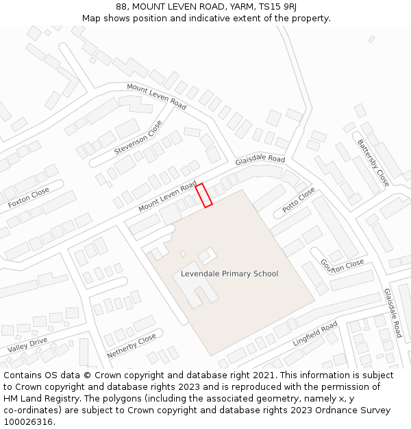 88, MOUNT LEVEN ROAD, YARM, TS15 9RJ: Location map and indicative extent of plot