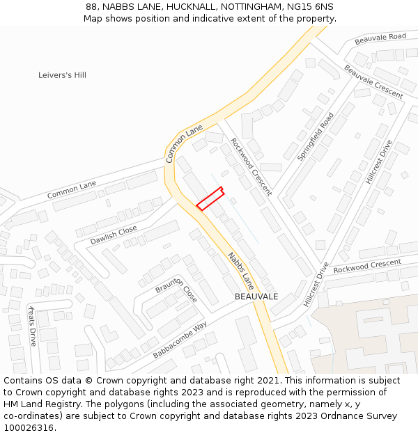 88, NABBS LANE, HUCKNALL, NOTTINGHAM, NG15 6NS: Location map and indicative extent of plot