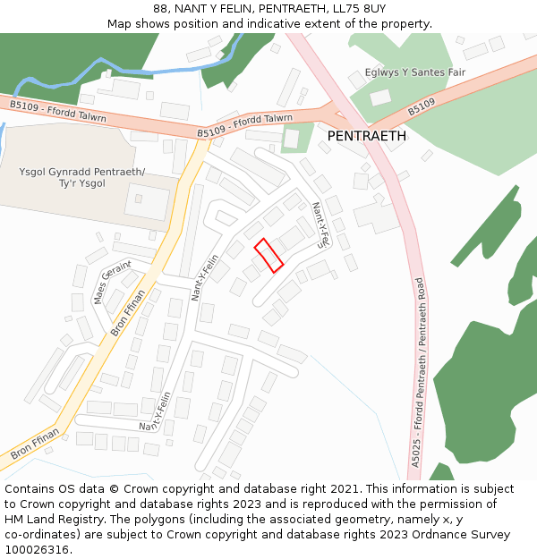 88, NANT Y FELIN, PENTRAETH, LL75 8UY: Location map and indicative extent of plot