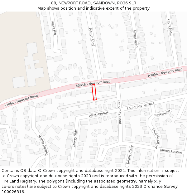 88, NEWPORT ROAD, SANDOWN, PO36 9LR: Location map and indicative extent of plot