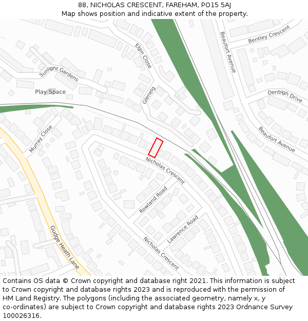 88, NICHOLAS CRESCENT, FAREHAM, PO15 5AJ: Location map and indicative extent of plot