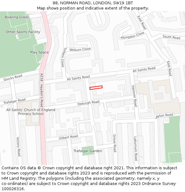 88, NORMAN ROAD, LONDON, SW19 1BT: Location map and indicative extent of plot