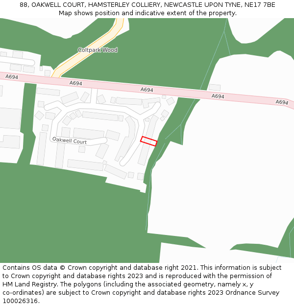 88, OAKWELL COURT, HAMSTERLEY COLLIERY, NEWCASTLE UPON TYNE, NE17 7BE: Location map and indicative extent of plot