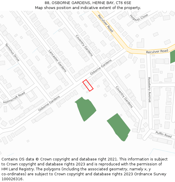 88, OSBORNE GARDENS, HERNE BAY, CT6 6SE: Location map and indicative extent of plot
