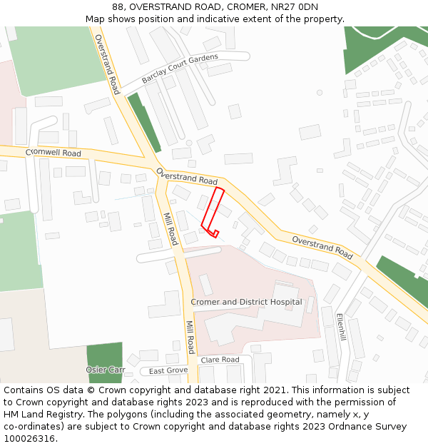 88, OVERSTRAND ROAD, CROMER, NR27 0DN: Location map and indicative extent of plot