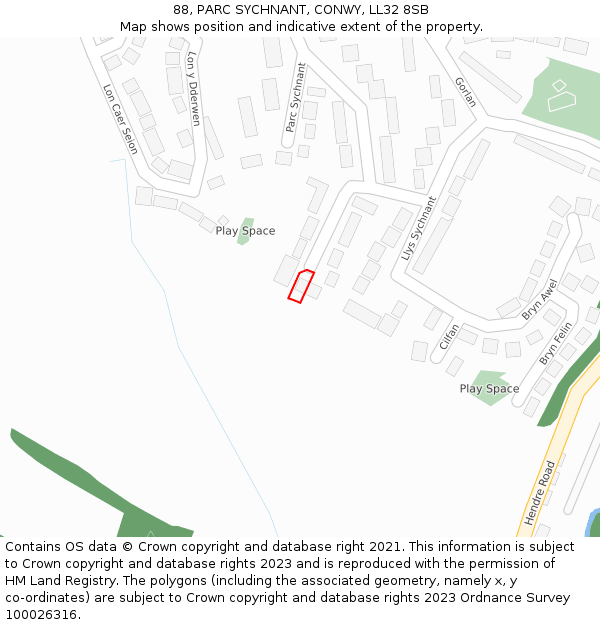 88, PARC SYCHNANT, CONWY, LL32 8SB: Location map and indicative extent of plot