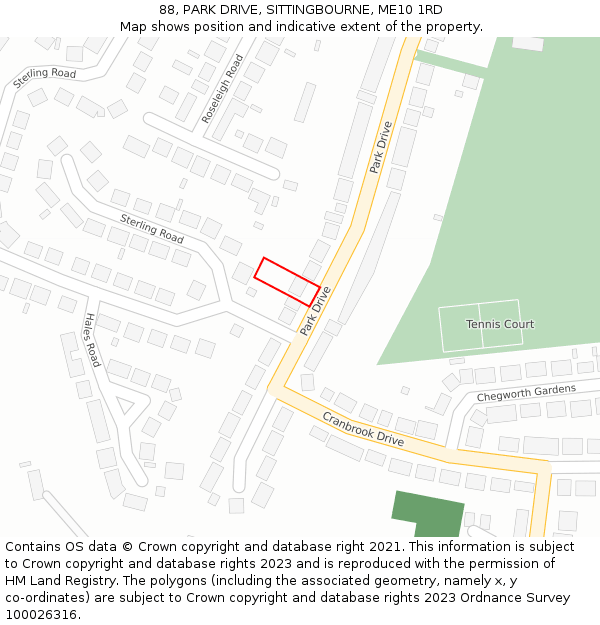 88, PARK DRIVE, SITTINGBOURNE, ME10 1RD: Location map and indicative extent of plot