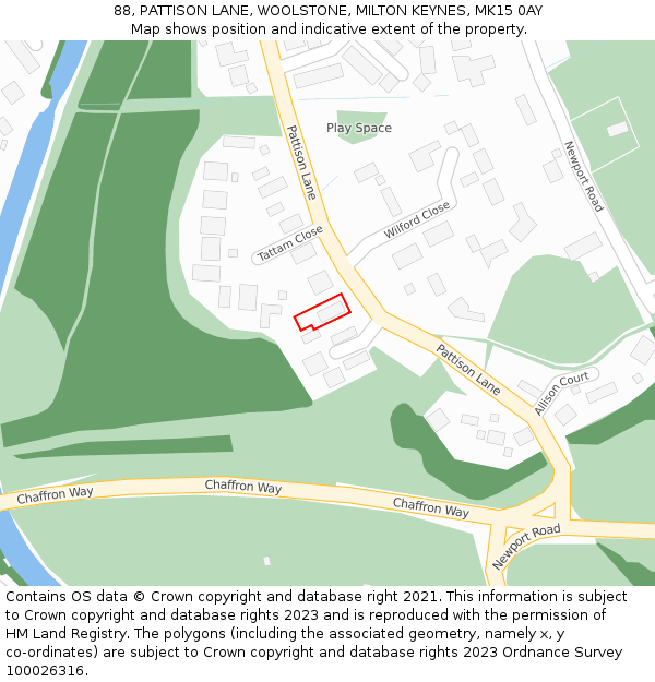 88, PATTISON LANE, WOOLSTONE, MILTON KEYNES, MK15 0AY: Location map and indicative extent of plot