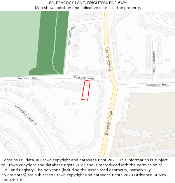 88, PEACOCK LANE, BRIGHTON, BN1 6WA: Location map and indicative extent of plot