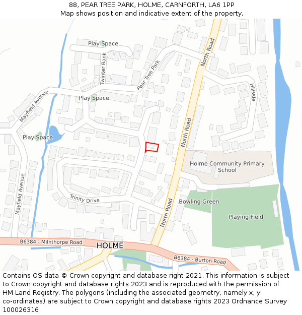 88, PEAR TREE PARK, HOLME, CARNFORTH, LA6 1PP: Location map and indicative extent of plot