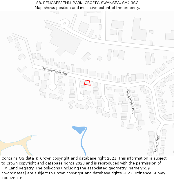 88, PENCAERFENNI PARK, CROFTY, SWANSEA, SA4 3SG: Location map and indicative extent of plot