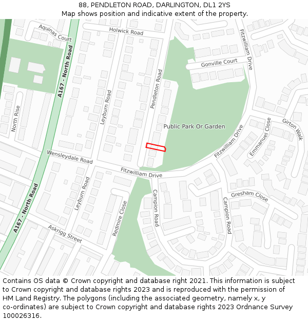 88, PENDLETON ROAD, DARLINGTON, DL1 2YS: Location map and indicative extent of plot