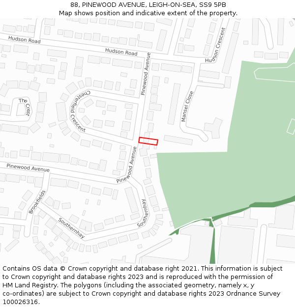 88, PINEWOOD AVENUE, LEIGH-ON-SEA, SS9 5PB: Location map and indicative extent of plot