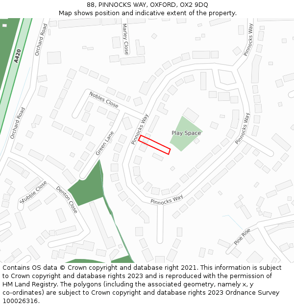 88, PINNOCKS WAY, OXFORD, OX2 9DQ: Location map and indicative extent of plot