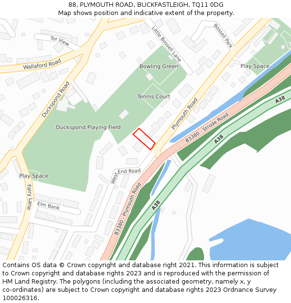 88, PLYMOUTH ROAD, BUCKFASTLEIGH, TQ11 0DG: Location map and indicative extent of plot