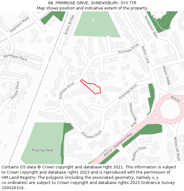 88, PRIMROSE DRIVE, SHREWSBURY, SY3 7TR: Location map and indicative extent of plot