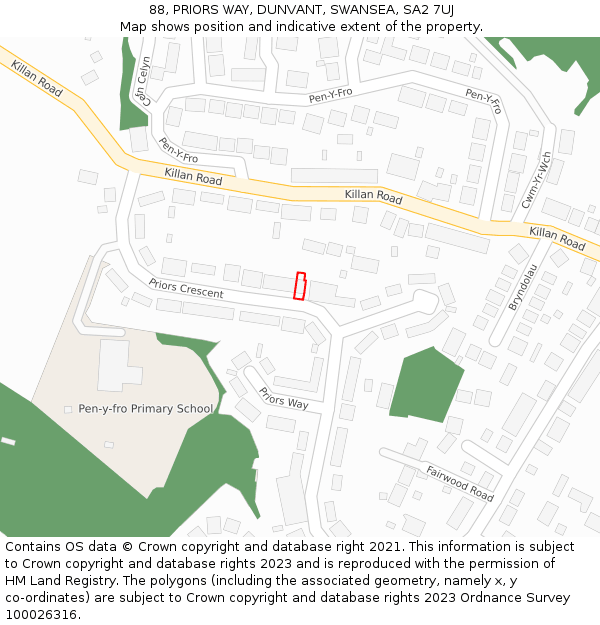 88, PRIORS WAY, DUNVANT, SWANSEA, SA2 7UJ: Location map and indicative extent of plot