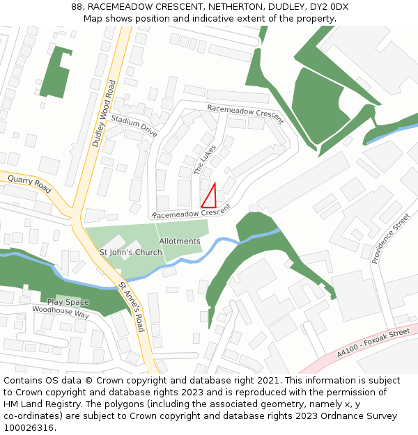 88, RACEMEADOW CRESCENT, NETHERTON, DUDLEY, DY2 0DX: Location map and indicative extent of plot