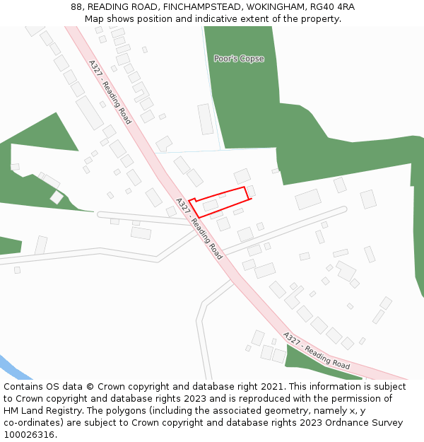 88, READING ROAD, FINCHAMPSTEAD, WOKINGHAM, RG40 4RA: Location map and indicative extent of plot
