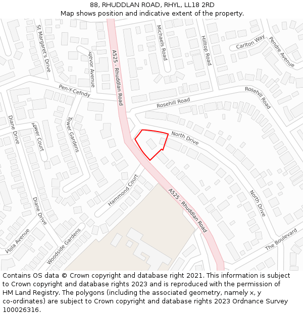 88, RHUDDLAN ROAD, RHYL, LL18 2RD: Location map and indicative extent of plot