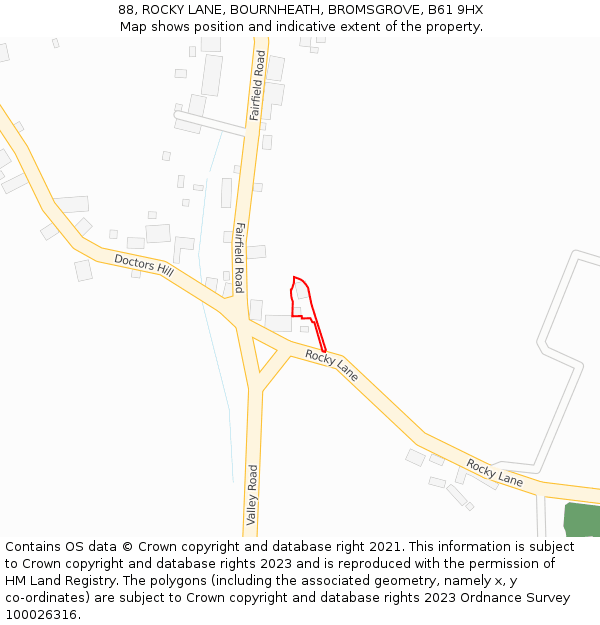 88, ROCKY LANE, BOURNHEATH, BROMSGROVE, B61 9HX: Location map and indicative extent of plot