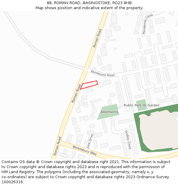 88, ROMAN ROAD, BASINGSTOKE, RG23 8HB: Location map and indicative extent of plot