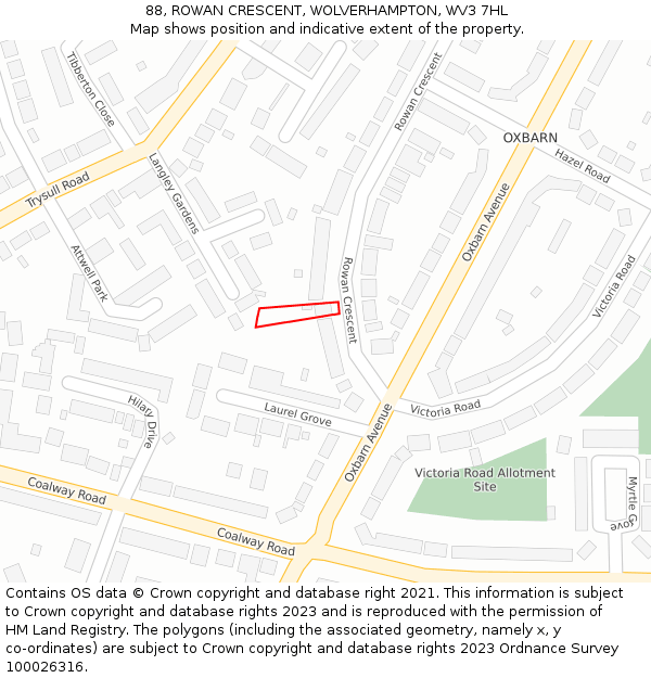 88, ROWAN CRESCENT, WOLVERHAMPTON, WV3 7HL: Location map and indicative extent of plot