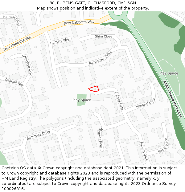 88, RUBENS GATE, CHELMSFORD, CM1 6GN: Location map and indicative extent of plot