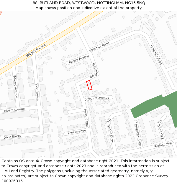 88, RUTLAND ROAD, WESTWOOD, NOTTINGHAM, NG16 5NQ: Location map and indicative extent of plot