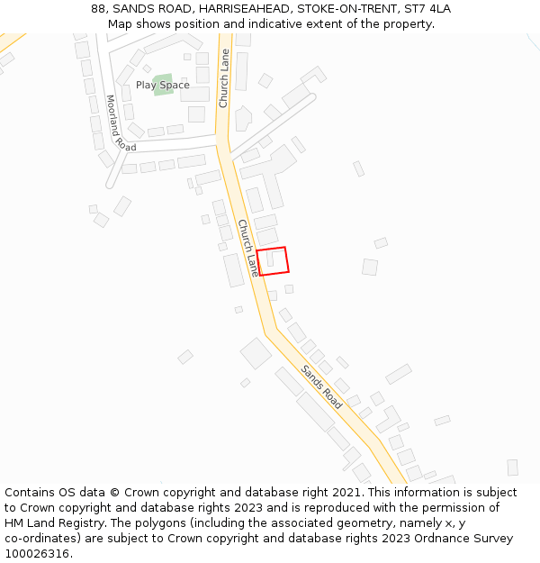 88, SANDS ROAD, HARRISEAHEAD, STOKE-ON-TRENT, ST7 4LA: Location map and indicative extent of plot