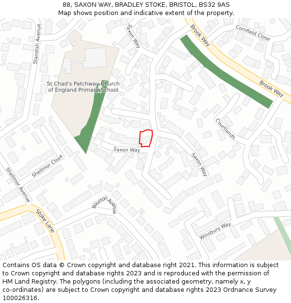 88, SAXON WAY, BRADLEY STOKE, BRISTOL, BS32 9AS: Location map and indicative extent of plot