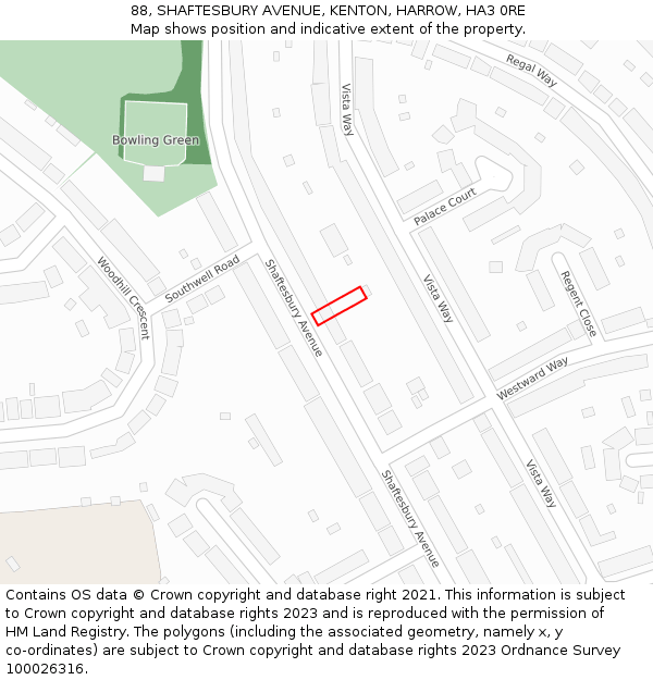 88, SHAFTESBURY AVENUE, KENTON, HARROW, HA3 0RE: Location map and indicative extent of plot