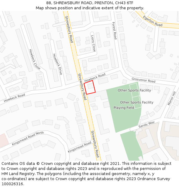 88, SHREWSBURY ROAD, PRENTON, CH43 6TF: Location map and indicative extent of plot