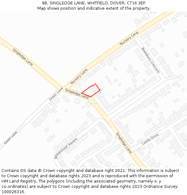 88, SINGLEDGE LANE, WHITFIELD, DOVER, CT16 3EP: Location map and indicative extent of plot