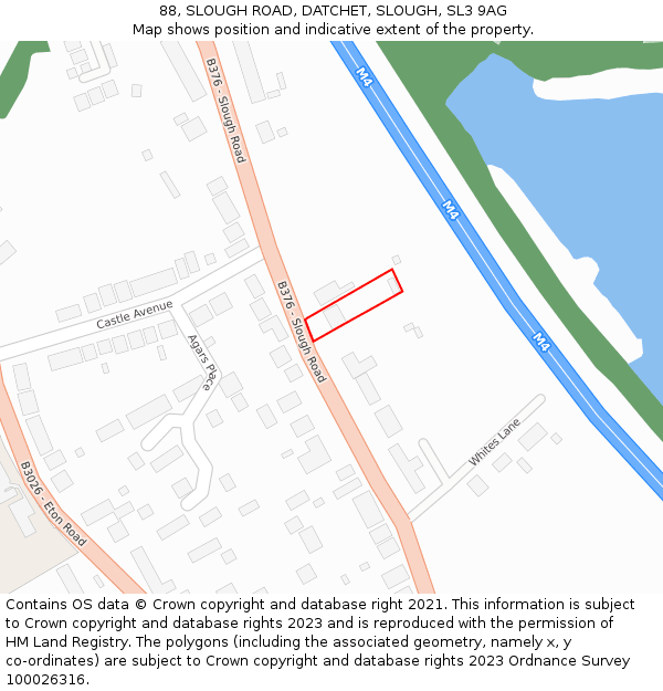 88, SLOUGH ROAD, DATCHET, SLOUGH, SL3 9AG: Location map and indicative extent of plot