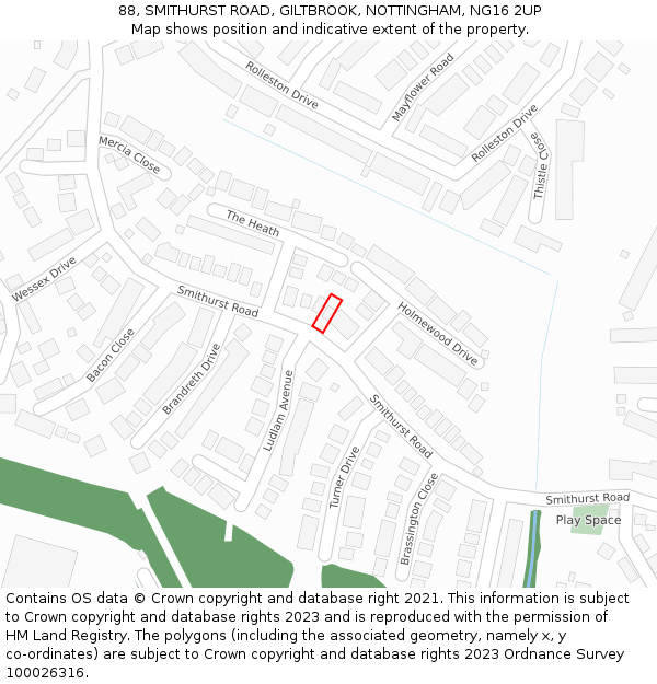 88, SMITHURST ROAD, GILTBROOK, NOTTINGHAM, NG16 2UP: Location map and indicative extent of plot