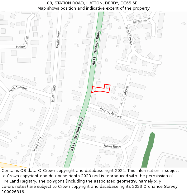 88, STATION ROAD, HATTON, DERBY, DE65 5EH: Location map and indicative extent of plot