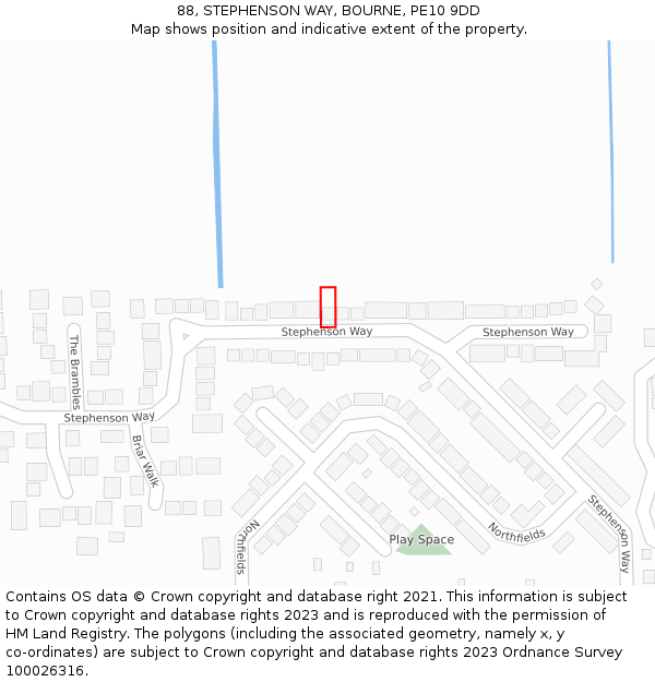 88, STEPHENSON WAY, BOURNE, PE10 9DD: Location map and indicative extent of plot