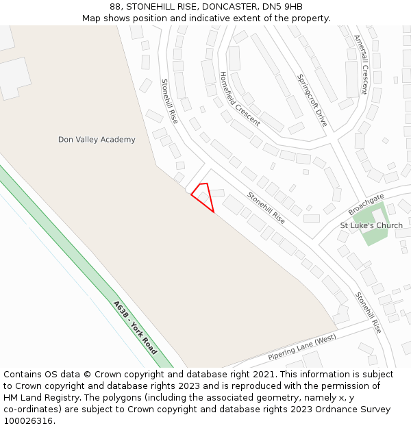 88, STONEHILL RISE, DONCASTER, DN5 9HB: Location map and indicative extent of plot