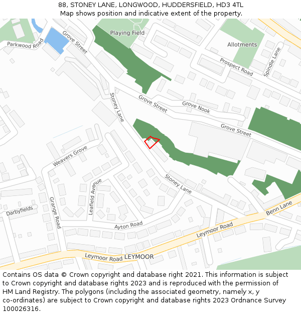 88, STONEY LANE, LONGWOOD, HUDDERSFIELD, HD3 4TL: Location map and indicative extent of plot