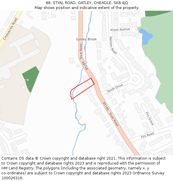 88, STYAL ROAD, GATLEY, CHEADLE, SK8 4JQ: Location map and indicative extent of plot