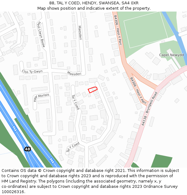 88, TAL Y COED, HENDY, SWANSEA, SA4 0XR: Location map and indicative extent of plot