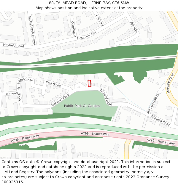 88, TALMEAD ROAD, HERNE BAY, CT6 6NW: Location map and indicative extent of plot