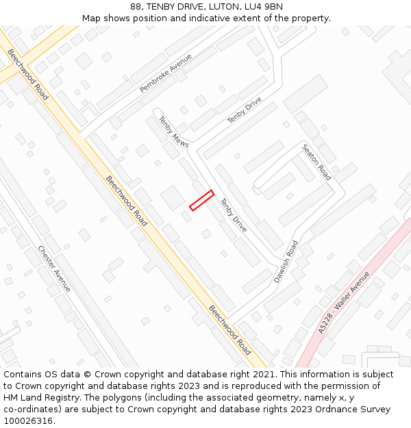 88, TENBY DRIVE, LUTON, LU4 9BN: Location map and indicative extent of plot