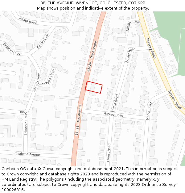 88, THE AVENUE, WIVENHOE, COLCHESTER, CO7 9PP: Location map and indicative extent of plot