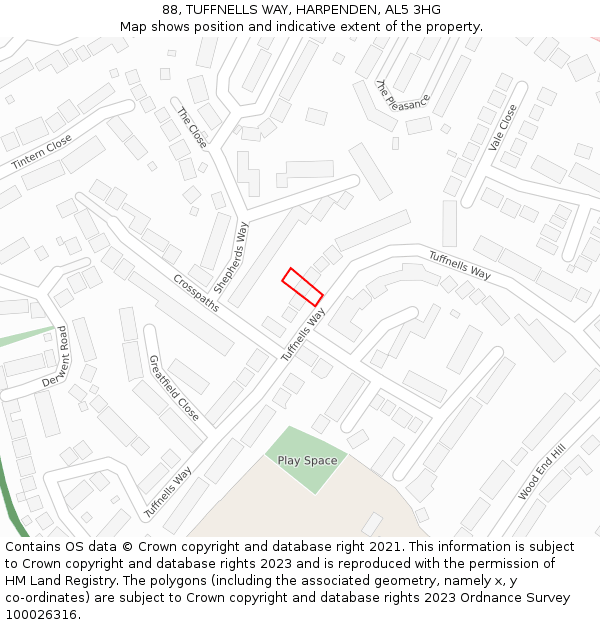 88, TUFFNELLS WAY, HARPENDEN, AL5 3HG: Location map and indicative extent of plot