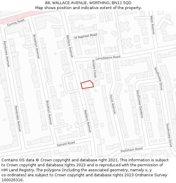 88, WALLACE AVENUE, WORTHING, BN11 5QD: Location map and indicative extent of plot