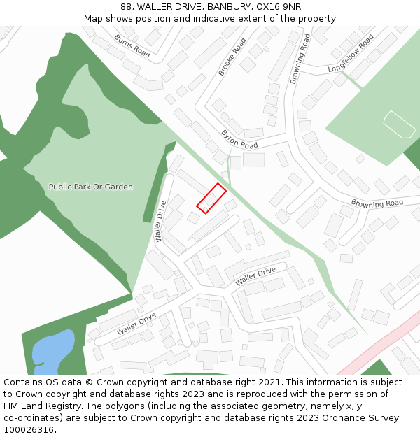 88, WALLER DRIVE, BANBURY, OX16 9NR: Location map and indicative extent of plot